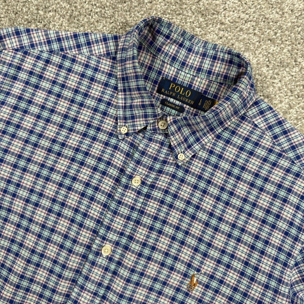 Polo Ralph Lauren Flesh Pony Classic Shirt Mens L Plaid Button Up Long Sleeve